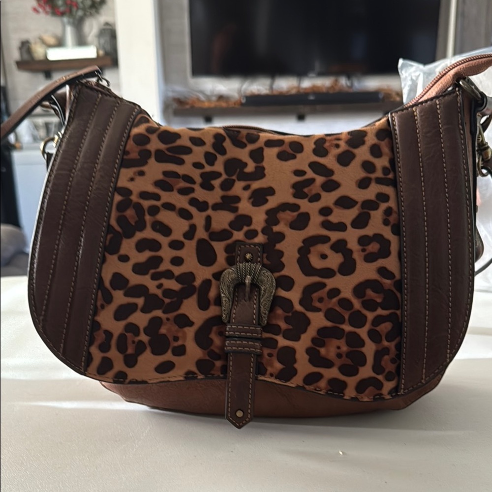 Justin Brown Leopard Print Shoulder Bag or Crossbody Conceal and Carry Bag